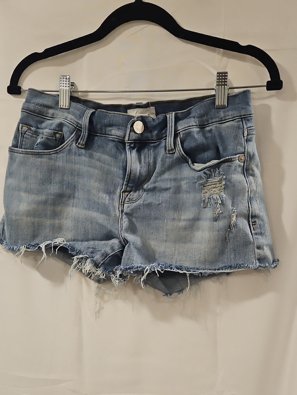 Frame Denim Pale Blue Distressed Cutoff Jean Shorts
